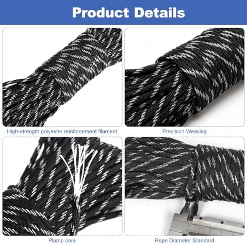 24M Black Paracord 4mm with U-Shaped Scissors for Camping — view 4