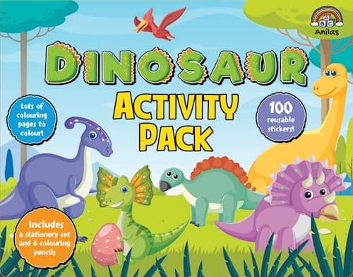Anila's Dinosaur Activity Pack with Colouring Books, Sticker book, Stationery Set, Colouring Pencils & 100 Reusable Stickers.(Perfect for children aged 3-8). — view 2