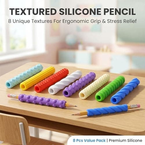 8-Pack Textured Silicone Pencil Grips – Sensory Fidget Sleeves for Kids & Adults, ADHD & Autism Anxiety Relief, Quiet Classroom & Travel Fidget Tool for Focus, Fidget Gifts Christmas Stocking — view 4