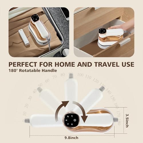 Portable Travel Garment Steamer 1200W, 2-in-1 Handheld Iron & Steamer with LCD Display, 3 Steam Modes, 20s Fast Heat, 180° Foldable Handle, 180ml Tank for Clothes, Home & Travel — view 3