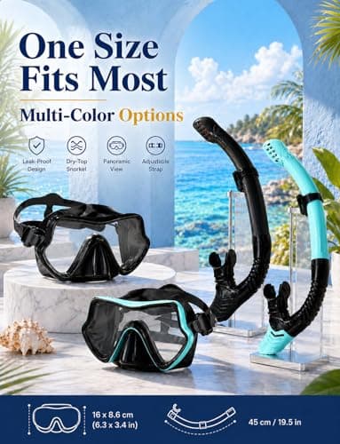 Vogista Snorkel Set Adults with Anti-Leak and Anti-Fog Tempered Glass, Dry Top Snorkel Set Adult, 180° Panoramic Wide View Snorkel Mask Set Diving Goggles Scuba Mask Adult - Green — view 6