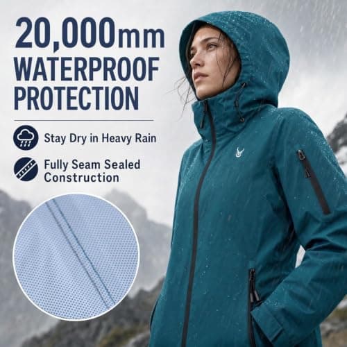 Women's 20000mm Waterproof Rain Jacket Lightweight Packable Hooded Raincoat — view 3