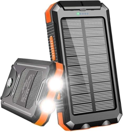 Solar Power Bank 10000mAh, Portable Solar Charger, Portable Charger USB C Fast Charging Outdoor with Flashlight 2 Output Ports for Smartphones Tablets and More