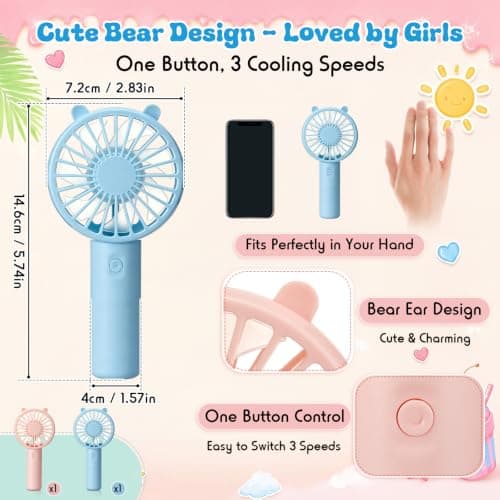 Weewooday 2 Pack Mini Handheld Portable Fan, USB Rechargeable — view 2