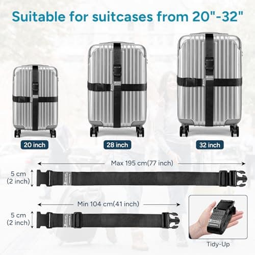 travel inspira Luggage Strap 2 Packs, Travel Suitcase Straps (Black) — view 2