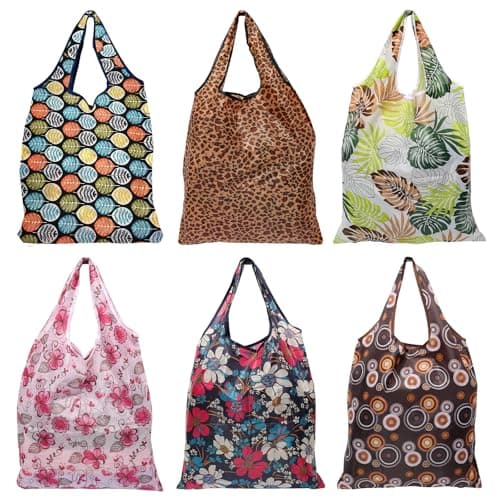 Yoicn Lth 6 Pcs Foldable Shopping Bag in Pouch, Reusable Shopping Bags, Waterproof Portability Foldable Bags for Daily Use, Travel, Picnic