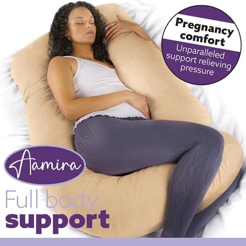 Aamira J Shaped Pregnancy Pillow, Memory Foam, Velvet Cover, Cream — view 6