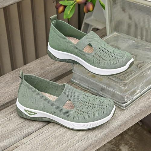 Students Shoes for Girls，Wide Fit Ladies Breathable Mesh Walking Running Trainers Slip On Comfortable Arch Support Soft Sole Athletic Tennis Sneakers Non Slip Low Top Orthopedic Shoes — view 3
