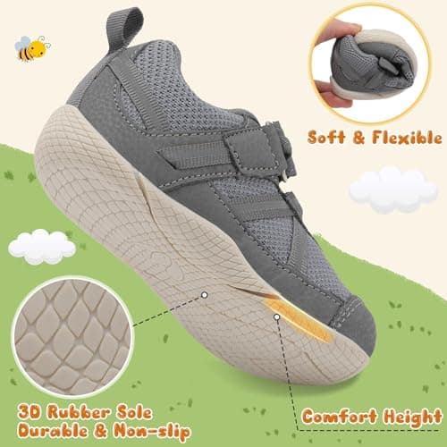 JOINFREE Toddler Boys Sneakers Non-Slip Sports Shoes Girls Sneakers Lightweight Baby Walking Shoes Grey 7.5/8 UK Child — view 5