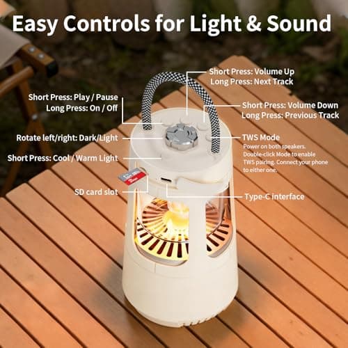 Camping Lantern Bluetooth Speaker, Outdoor Waterproof Wireless Speaker with Dual-Color Ambient Light, Bluetooth 5.3 Portable Speaker with TWS Stereo for Camping Patio Backyard (White) — view 4