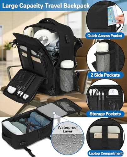 KLOSTAIN for Easyjet Cabin Bag 45x36x20 Travel Backpack Hand Luggage Carry-ons Bag Laptop Backpack Ruscksack for Airplanes Flight New Easyjet Underseat Cabin Bags Fit 14" Laptop Black — view 4