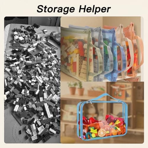 Zipper Toy Storage Bags with Handles, 4Pcs PVC Organizing Bags with Zipper, 4Pcs Colored Mesh Zip Pouch Bags Clear Storage Bags for Building Blocks Puzzles Toys — view 5