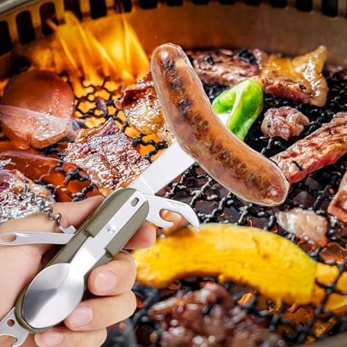 Folding Camping Cutlery Set, 8 in 1 Stainless Steel Portable Utensil Detachable Reusable Travel Cutlery Tableware with Pouch Case for Camping Hiking Fishing Picnic On The Go — view 4