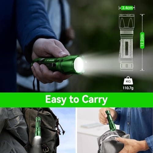 GEARLITE LED Torch Rechargeable, 3500LM Torches LED Super Bright with Clip Adjustable Focus, 3 Lighting Modes Waterproof Small Torch for Power Cuts, Emergency, Camping, Hiking, Outdoor(Green) — view 5