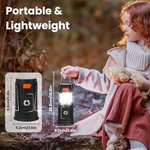 HOTUT Camping Lantern, Rechargeable Solar Camping Lights, Camping Lantern Battery Operated with Foldable Handle, Hand Crank and USB Charger, Portable Outdoor LED Camping Lights for Emergency Hiking — view 2
