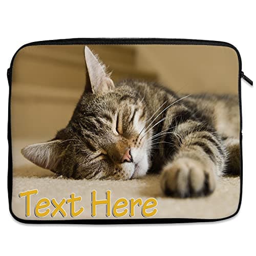 Personalised Tabby Cat Tablet Sleeve Laptop Case Adults iPad Zip Pouch Protective Carry Travel Bag Kittens Birthday Gift ST824 (Large 14" – 15.6")