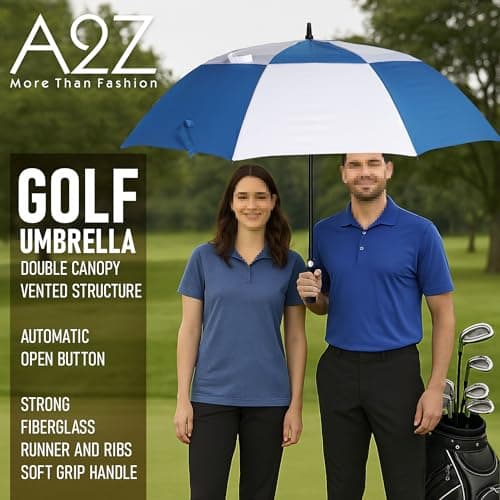 A2Z Golf Umbrella Auto Open 152cm Large Dual Vented Canopy Durable Fiberglass Ribs EVA Soft Grip Handle Windproof Rain Sun UV Protection Double Vent Brolly For Men & Women Golf Outdoor Sports Travel — view 2