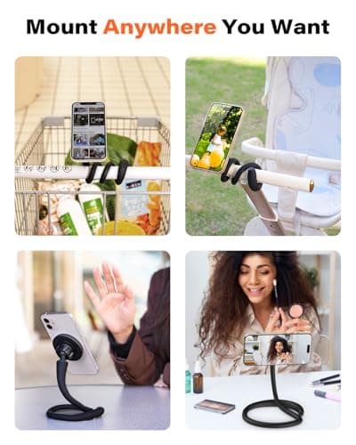 A2C Flexible Gooseneck Phone Holder for iPhone Mag safe, Long Arm Gym Magnetic Phone Holder for Treadmill Peloton, Portable Fitness Home Gym Accessory for 4.0''-7.0'' Smartphones — view 6