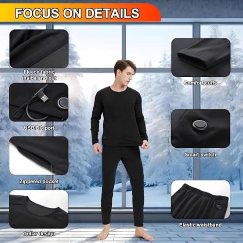 GHKWXUE Heated thermals for men heated thermal underwear Set USB Charge 42 Zone intelligent Heated cold winter heated clothing & Black/2XL — view 6