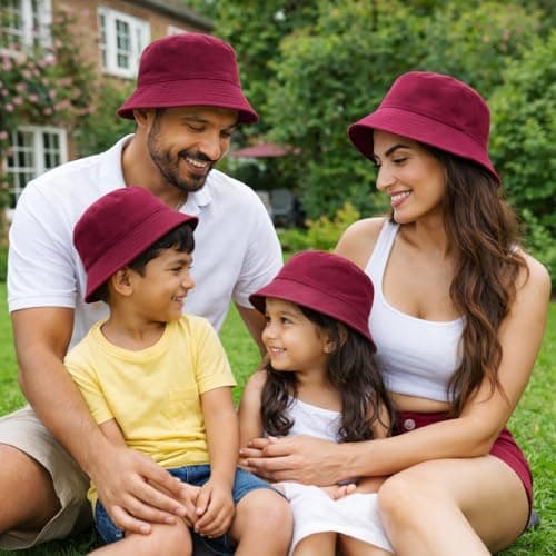 COSHAL® Unisex Bucket Hat Reversible Mens Womens Cotton Fisherman Hats for Hunting, Camping, Hiking, Travelling, Fishing Adult Football Summer Sun Hat Plain Colours Size 56-58cm (Maroon) — view 4