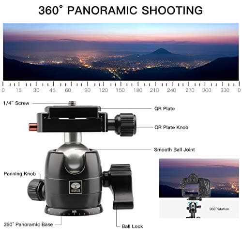 SIRUI Compact Traveler 5AX Tripod 51.97 inches Lightweight Aluminum Travel Tripod Portable Camera Tripod with 360° Panorama Ball Head and Arca Swiss Quick Release Plate Load Capacity Up to 5kgs — view 3