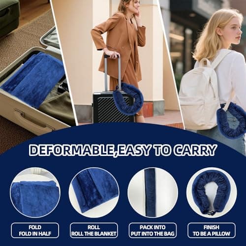 Travel Pillow/Blanket 2-in-1,Neck Support Pillow,Airplane Essentials(Blue) — view 5