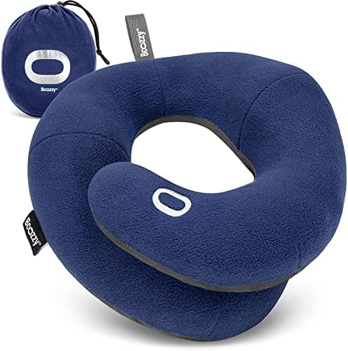 BCOZZY Travel Neck Pillow for Airplane, Head & Chin Support, X-Large Navy