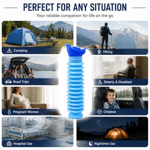 Lafefe Portable Urinal Bottle for Men & Women, 750ml Retractable Travel Urinal, Leakproof PP Emergency Pee Bottle with Female Funnel, Foldable Portable Toilet for Car Camping Travel - Blue — view 6