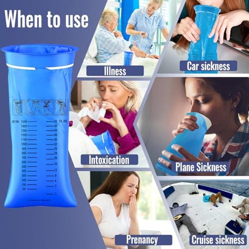 zeyedemo 12PCS Sick Bags High Density Blue Leakproof 1500ml Odor Control Emesis Vomit Bags with Snap for Morning Sickness Kids Pregnant Woman Bus Car Motion Sickness — view 6