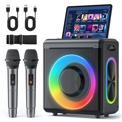 Karaoke Machine with 2 Microphones: Portable Bluetooth Speaker for Adults & Kids - PA System with Lights Supports TWS/TF Card/USB/AUX for Home Party-Stage Subwoofers