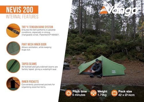 Vango Nevis 200 Lightweight 2-Person Tent – Compact, Waterproof Backpacking & Hiking Tent with Quick Pitch – Ideal for Wild Camping & Expeditions — view 6