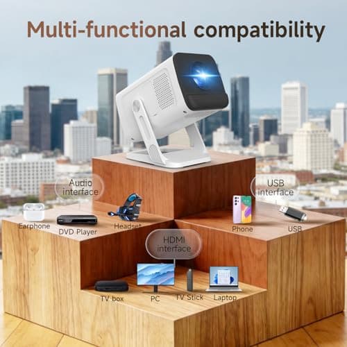 Mini Projector with WIFI 6 and Bluetooth 5.4, Smart Portable Projector Supports 4K 1080P, projector for bedroom with Auto Keystone, Movie Projector with 180° Adjustable Stand. — view 4