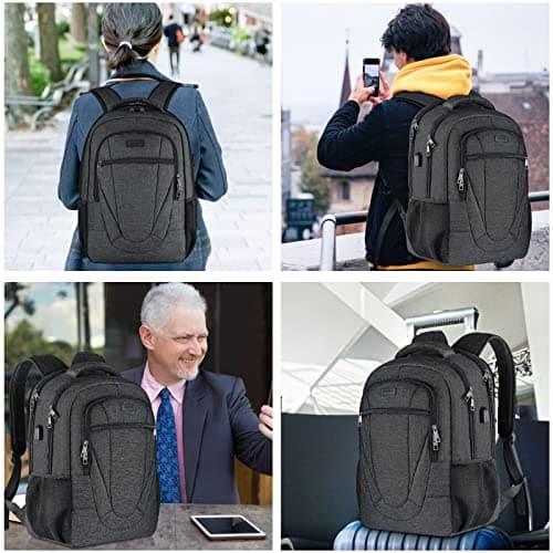 BIKROD Laptop Backpack, School Backpack for Boys Water Resistant School Bag with USB Charging Port, Business Anti Theft Durable Laptop Bag 17.3Inch, Black — view 5