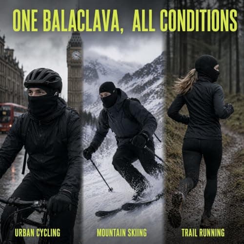 Balaclava for Men & Women, Thermal Ski Mask, Windproof Cycling (Black) — view 5