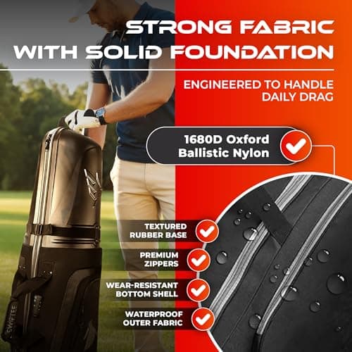 SWIFTEE Premium Golf Travel Bag with Hard Case Swiftee Branded Top & TSA Lock – 1680D Oxford Fabric, Oversized Wheels, Lightweight Airline Carrier for Maximum Club Protection (Black) — view 5