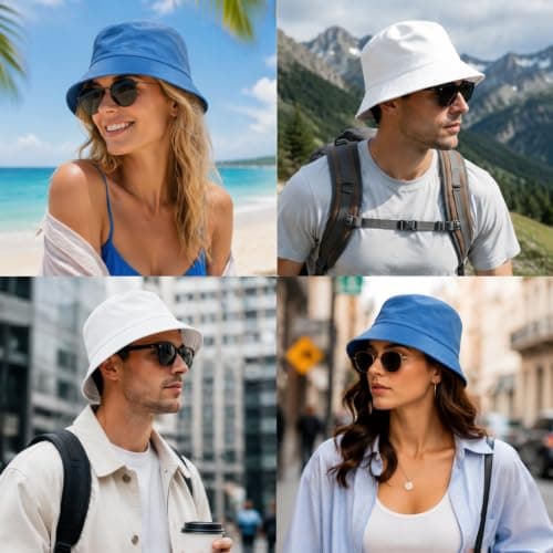 2 Pack Reversible Unisex White Bucket Hat Sun Protection Hiking Travel Hat — view 5