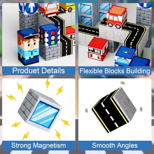 Magnetic Blocks Travel Toy Boys : 49pcs City Traffic Iron Case Road Set — view 4