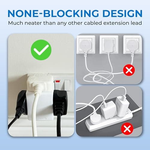 Double Dragon 3 Way Plug Adapter UK, 3 Pin Plug Adapter 3 Way 13Amp Wall Socket Adapter, Multi Plug Extender Socket Splitter Extension Block for Kitchen, Home, Office — view 5