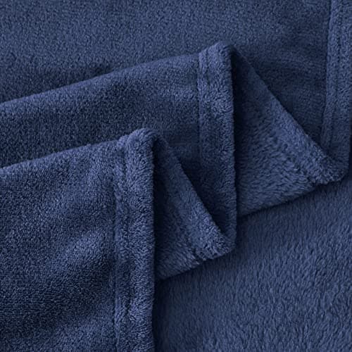 Aisbo Navy Blue Throws Blanket for Sofas - Single Fluffy Blanket Bed Throw Fleece, Warm Soft Flannel Blanket for Couch, 130x150cm Navy — view 5