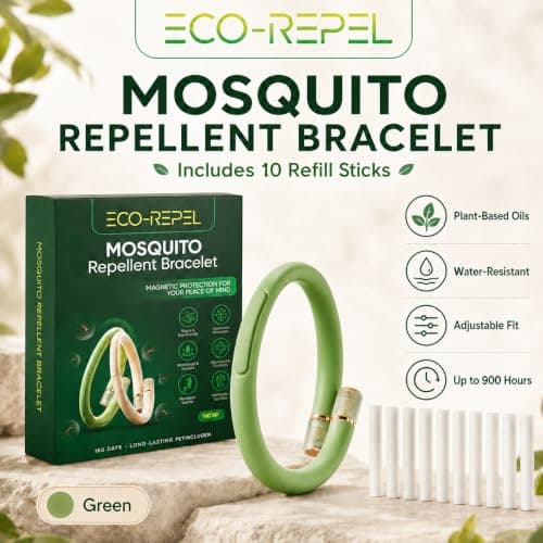 900 Hour Mosquito Repellent Bracelet with 10 Citronella Refills, Waterproof DEET-Free Insect Repellent Wristband, Reusable Anti Mosquito Bracelet for Adults, Kids, Travel, Camping & Garden (Green) — view 2
