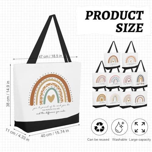 Xaztr 10 Pack Canvas Tote Bags Bulk Thank You Gift Bag with Inspirational Reusable Teacher Appreciation Bags for Women Friends Staff, Rainbow — view 4