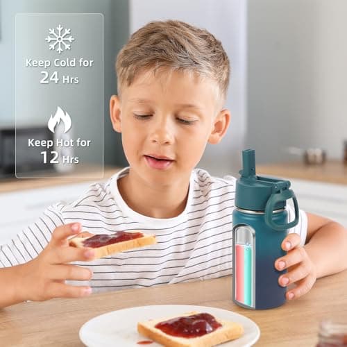 Volhoply 410ml 14oz Kids Stainless Steel Insulated Leakproof Tumbler Water Bottle with Straw Lid and Silicone Boot,BPA-Free Easy Use for Boys&Girls,Double Wall Vacuum Bottles(Dark Night,1) — view 6