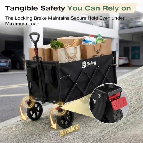 Sekey Festival Trolley Heavy Duty 100kg, 120L Folding Camping Trolley with Brakes & All-Terrain Wheels, Collapsible Beach Trolley Cart, Adjustable Handle Wagon, 4030, Black — view 4