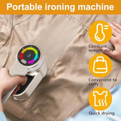 Clothes Steamer Portable Iron LCD Screen 2in1 Powerful Steam Clothing 120ML Wrinkles Remover for Garments,10S Fast Heat-up Iron,Compact Foldable,Light Mini Steam Iron for travel home (Cream yellow) — view 2