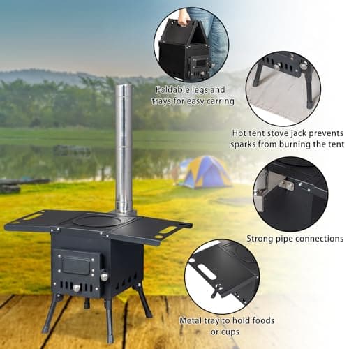 Outopee Portable Camping Wood Stove, Stainless Chimney Pipes — view 2