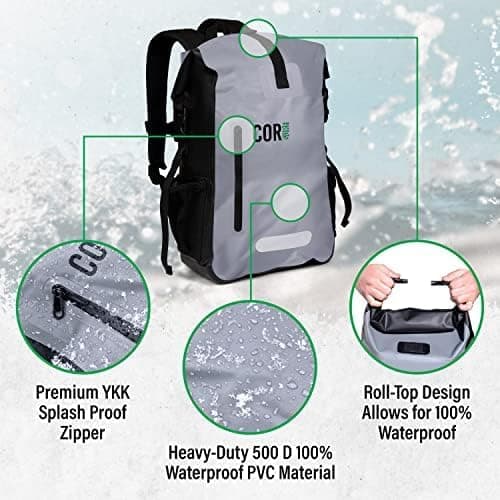COR Surf Waterproof Dry Bag Backpack - Roll Top Drybag with Padded Laptop Sleeve, Has Welded Seams and Ergonomic Shoulder Pad, Ideal for Boating, Hiking, Kayaking, and More, 40L, Greyn — view 3