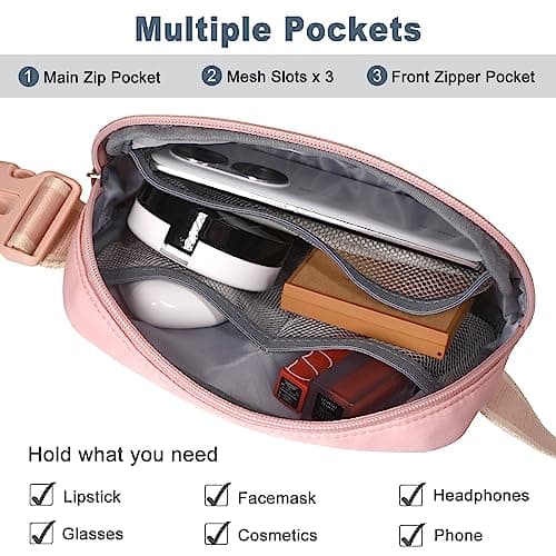 DMLuna Small Crossbody Bags for Women Trendy, Lightweight Waist Pack for Women & Men, Mini Belt Bag, Waist Bag with Adjustable Strap for Running Workout Traveling, Rose Gold — view 2