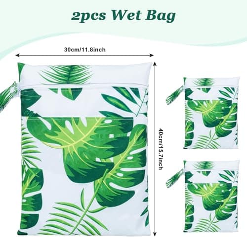 Eternal Beauty 2Pcs Wet Bags, Waterproof Wet Dry Bag Reusable Travel Laundry Bag with Handle, Washable Double Zipper Pockets Bag for Swimming Baby Items Wet Dry Cloths Travel Gym and Beach — view 3