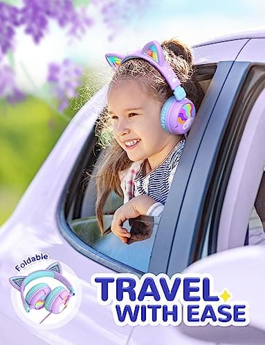 iClever HS25 Kids Headphones Toddler Girls LED Cat Ear Travel Gift — view 6