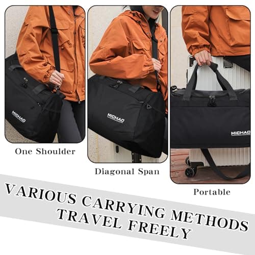 Large Gym Bag Duffle Bag with Shoes Compartment for Women Men, Black — view 6